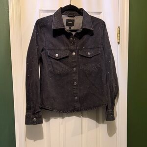 Express Black Denim Jacket with Gem Details